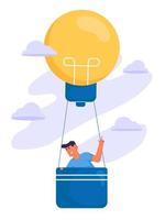 Searching for inspiration with man on air ballon from bulb vector