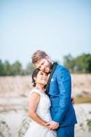 Asian bride and Caucasian groom have romance time and happy together photo