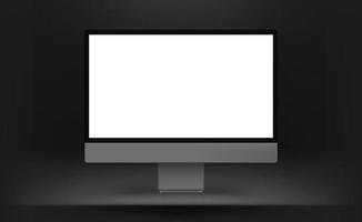 Dark interior with blank computer screen. Vector mocku