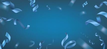 Blue silk flying ribbons. Realistic vector illustration with copy space. Banner template