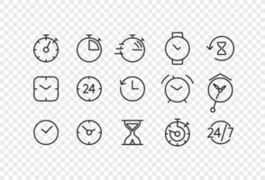 Thin line linear time pictograms set isolated on transparent background vector