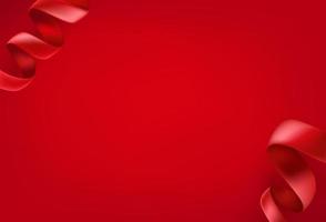 Red silk ribbons on red background. Banner with copy space vector