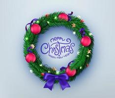 Christmas wreath with lettering inscription. Merry Christmas and Happy new year vector