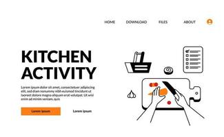 Ilustración de contorno plano moderno para la actividad de la cocina para la plantilla de la página de destino vector