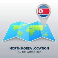 icono de ubicación de corea del norte en el mapa mundial, icono de pin redondo de corea del norte vector