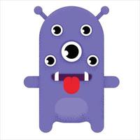 Multi-eyed cute cartoon monster. purple alien with many eyes, sharp teeth, thirsty tongue and head antenna. vector illustration.