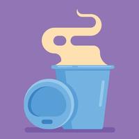 Blue coffee mug with steam in flat design style. Paper Coffee Cup, Vector illustration.