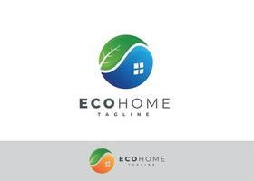 Eco home 3d natural care green leafy simple real estate logo vector