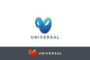 Letter U creative 3d blue color spiral technological universal logo vector