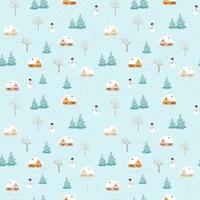 Nevado rural en invierno de patrones sin fisuras para decoración navideña, tela, textil o papel tapiz vector