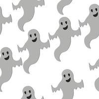 Ghosts seamless pattern, flying spirits in cartoon style on a white background vector