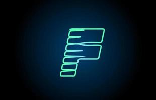 line F green blue alphabet letter logo icon. Glowing wire for company and business design vector