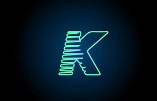 line K green blue alphabet letter logo icon. Glowing wire for company and business design vector