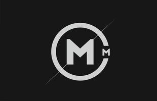 alphabet M letter logo icon. White black simple line and circle design for company identity vector