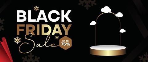 Black Friday Super Sale Snow With Papercut and Podium vector