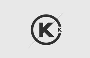 black white alphabet K letter logo icon. Simple line and circle design for company corporate vector