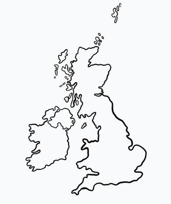 Doodle freehand drawing of The Great Britain map.