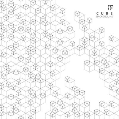 Abstract modern technology black line cube pattern background.