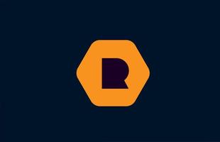 Plantilla geométrica del icono del logotipo de la letra del alfabeto de r. Diseño hexagonal naranja para negocios y empresa. vector