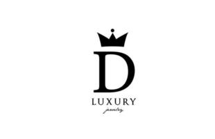 D alphabet letter logo icon in black and white color. Creative design with king crown for luxury or fashion business and company vector