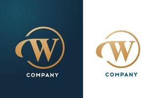 W alphabet letter logo icon in gold and blue color. Simple and creative golden circle design for company and business vector