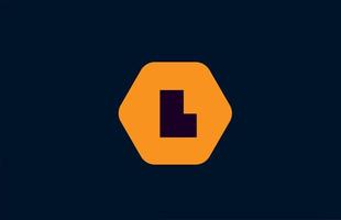 Plantilla geométrica del icono del logotipo de la letra del alfabeto de l. Diseño hexagonal naranja para negocios y empresa. vector