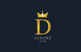 jewelry gold D alphabet letter logo icon. Creative design with king crown for luxury business and company vector