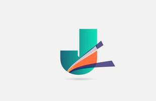 J plantilla de icono de logotipo de letra del alfabeto. Diseño de línea creativa para negocios y empresa en color verde naranja. vector