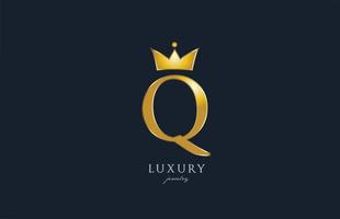 jewelry gold Q alphabet letter logo icon. Creative design with king crown for luxury business and company vector