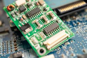 micro circuit main board computer electronic technology, hardware, mobile phone, upgrade, cleaning concept. photo