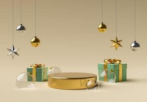 cilindro dorado con esferas de vidrio y adornos navideños foto