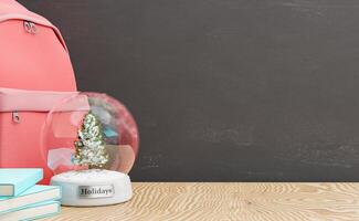 teacher table with christmas ball and blackboard photo