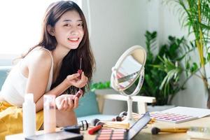 Portrait of beautiful young girl with makeup in the morning