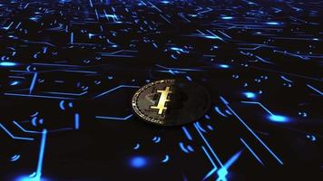 bitcoin, acostado, en, circuito, tecnología, piso