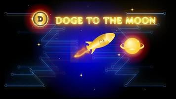 Dogecoin to the moon with rocket illustration video