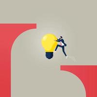 Business creative solution vector concept, Symbol of creativity, thinking, success, creative process, Businessman climbing lightbulb across gap