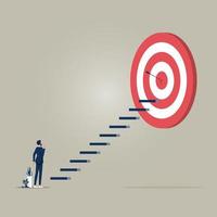 Business goal or objective vector concept with businessman stands on the way to achieve the goal