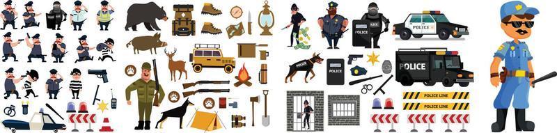 conjunto de diseño de vector de personaje de policía