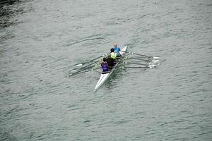 People rowing on the Bilbao River, Basque country, Spain photo