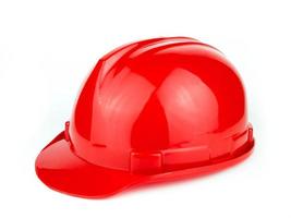 Red construction safety helmet isolated on white background photo