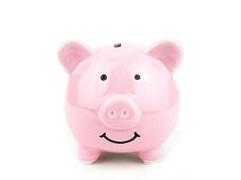 Pink piggy bank isolated on white background, Front view photo