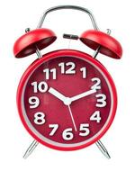 Red alarm clock, Red round alarm clock shows to 10. isolated on white background, Clipping path photo