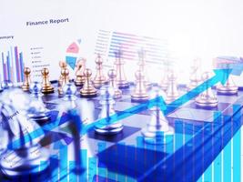 Double exposure chess board versus Finance graph, financial strategy concept, Business concept, copy space photo