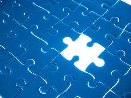 Missing Jigsaw puzzle piece with lighting, business concept for completing the finishing puzzle piece photo