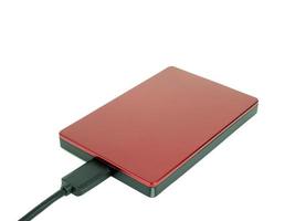 External hard drive for backup, Red files storage isolated on white background, Clipping path photo