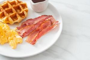 scrambled egg with bacon and waffle photo