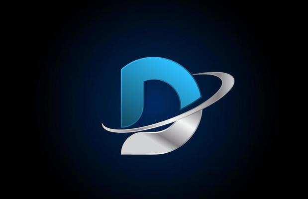 D metallic alphabet letter logo icon for company and business with grey swoosh design
