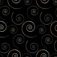 seamless pattern with gold spiral curls ornament. Vintage design golden Christmas element. Abstract ornate floral decor for wallpaper, fabric, cloth, textile. Vector isolated black background