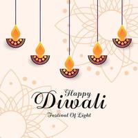 happy diwali flat design with decorative diya vector illustration