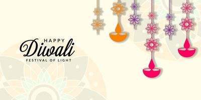 happy diwali flat design with diya decoration in the background vector